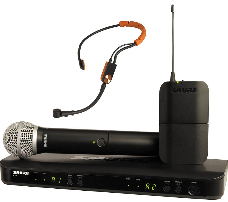 Фото SHURE BLX1288E/SM31 K3E 606-636 MHz двухканальная радиосистема с головным микрофоном SM31FH и ручным передатчиком SM58