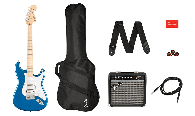 Фото Комплект с электрогитарой FENDER SQUIER Affinity 2021 Stratocaster HSS Pack MN Lake Placid Blue